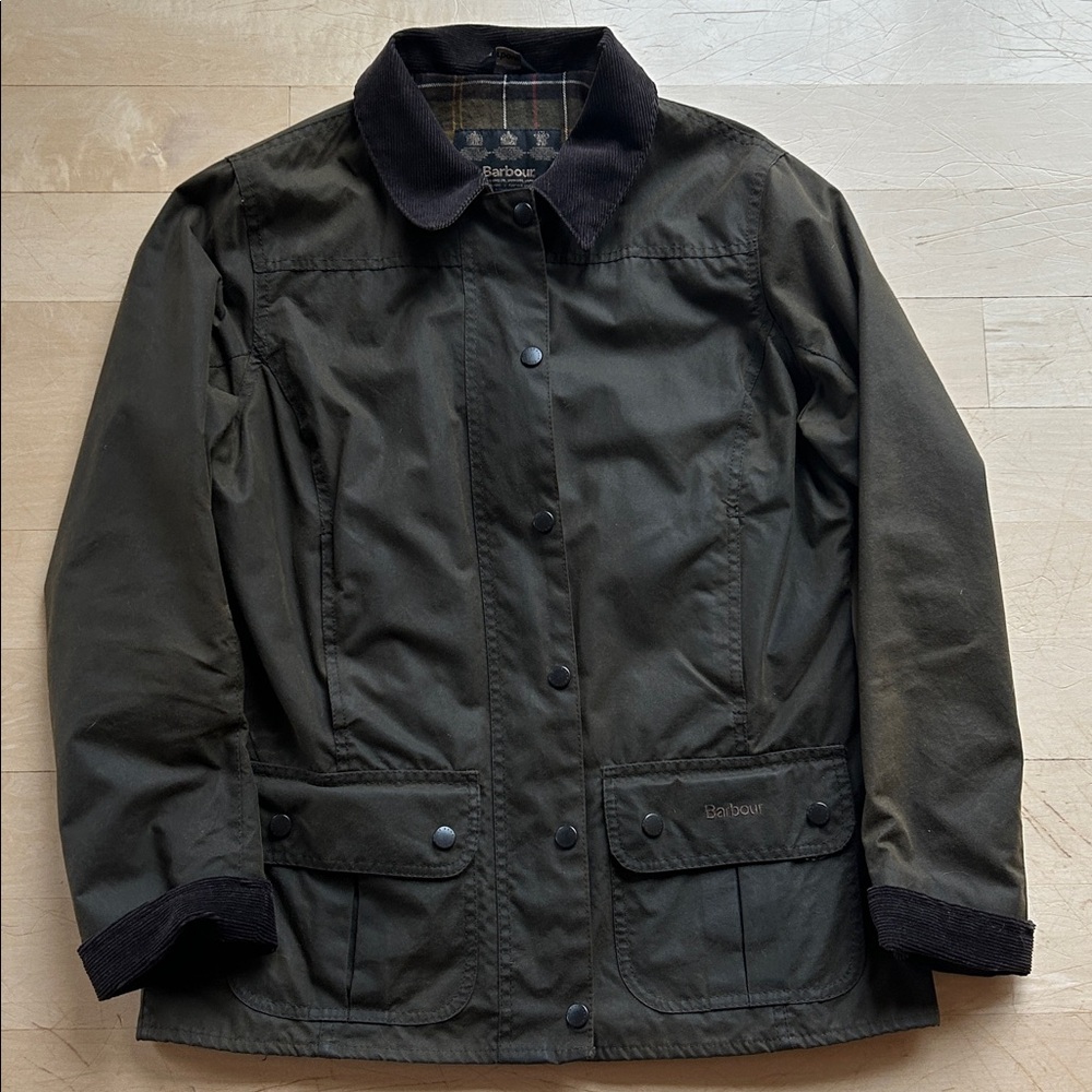Barbour Olive Green Utility Jacket with Corduroy Collar